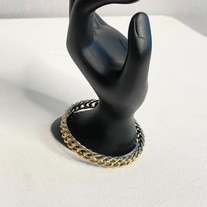 Gold Silver Tone Bangle Bracelet Open Work Rigid Curb Chain Pattern